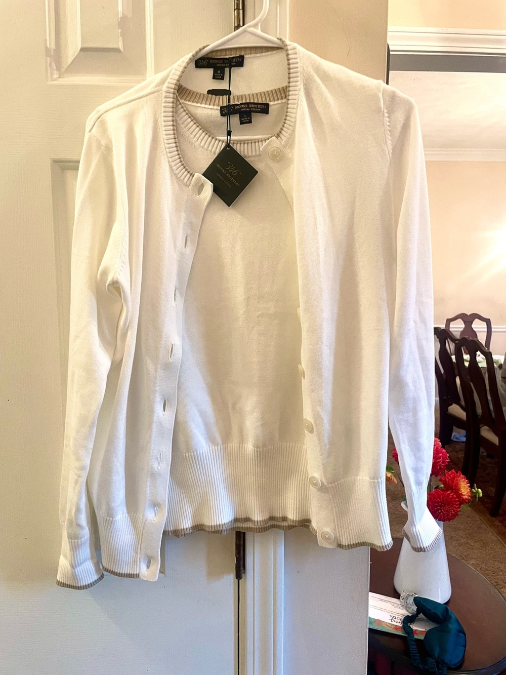 Brooks Brothers White Cotton Crewneck Cardigan Set